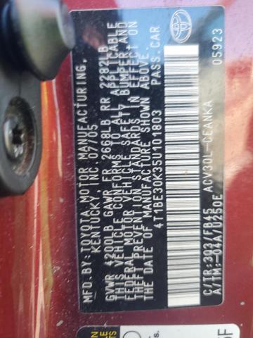 4T1BE30K35U101803 - 2005 TOYOTA CAMRY LE Qırmızı foto 12