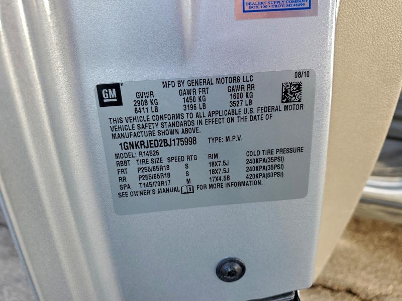 1GNKRJED2BJ175998 - 2011 CHEVROLET TRAVERSE LT SILVER photo 13