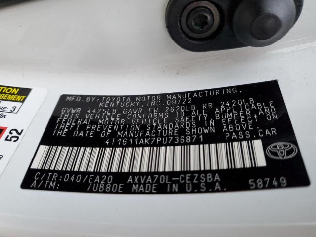 4T1G11AK7PU736871 - 2023 TOYOTA CAMRY SE NIGHT SHADE WHITE photo 13
