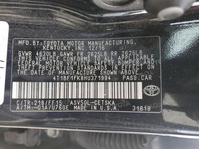 4T1BF1FK8HU371994 - 2017 TOYOTA CAMRY LE BLACK photo 12