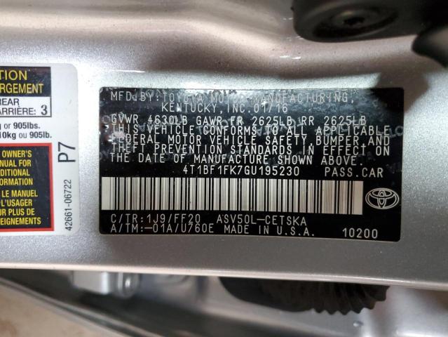 4T1BF1FK7GU195230 - 2016 TOYOTA CAMRY LE SILVER photo 12