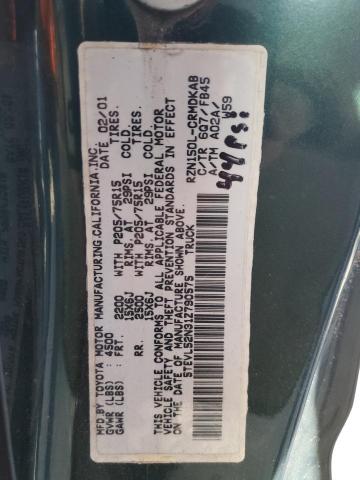5TEVL52N31Z790575 - 2001 TOYOTA TACOMA XTRACAB 绿色 照片 12