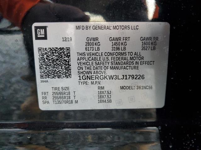 1GNERGKW3LJ179226 - 2020 CHEVROLET TRAVERSE LT BLACK photo 13