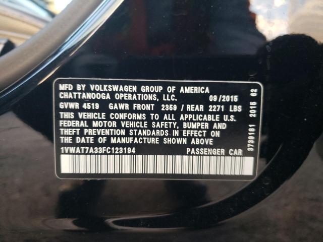 1VWAT7A33FC123194 - 2015 VOLKSWAGEN PASSAT S Negro foto 12