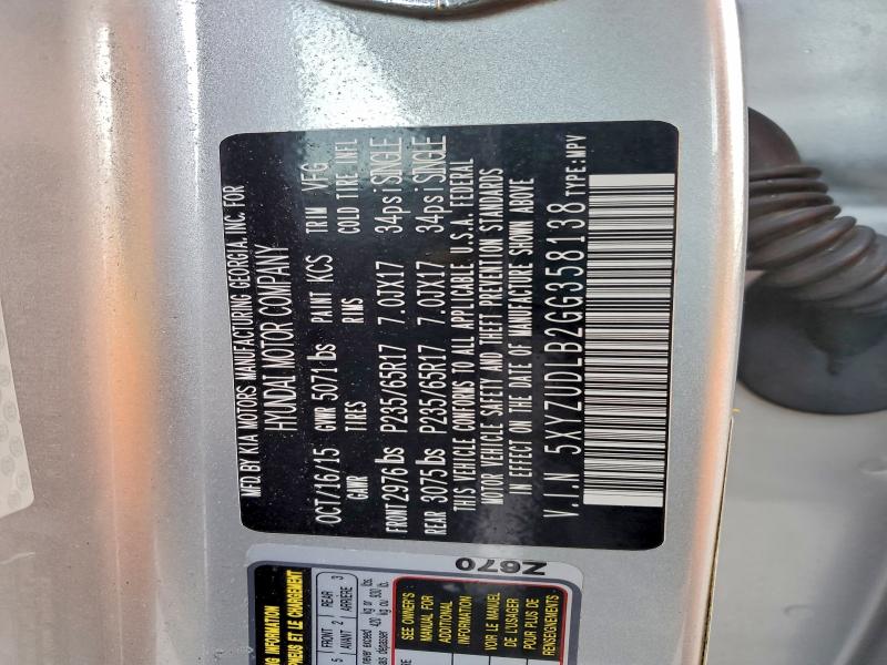 5XYZUDLB2GG358138 - 2016 HYUNDAI SANTA FE S ვერცხლისფერი ფოტო 13