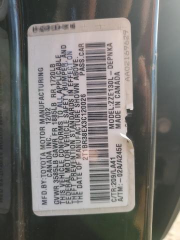 2T1BR38EX3C120026 - 2003 TOYOTA COROLLA CE 黑色 照片 12