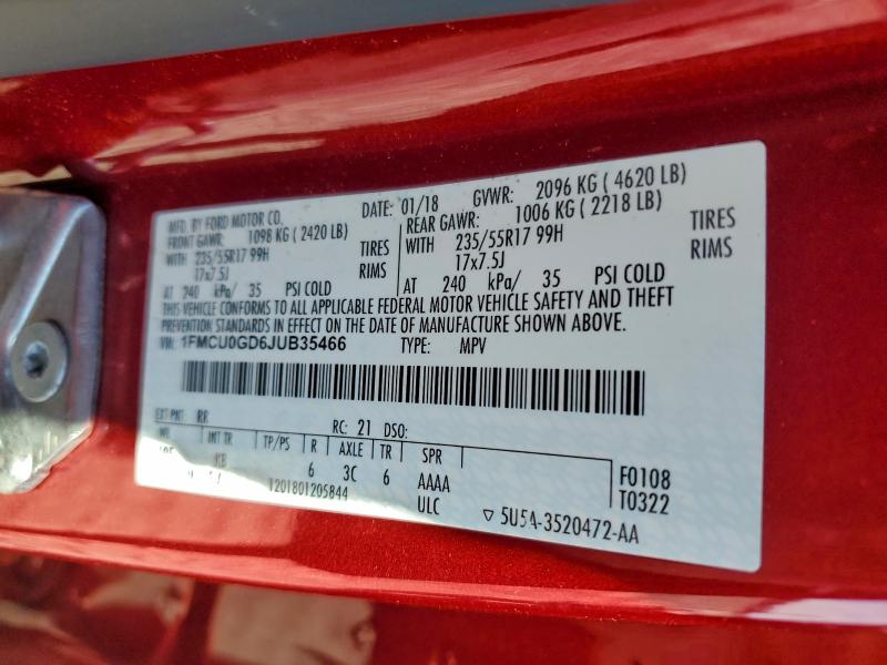 1FMCU0GD6JUB35466 - 2018 FORD ESCAPE SE 红色 照片 13