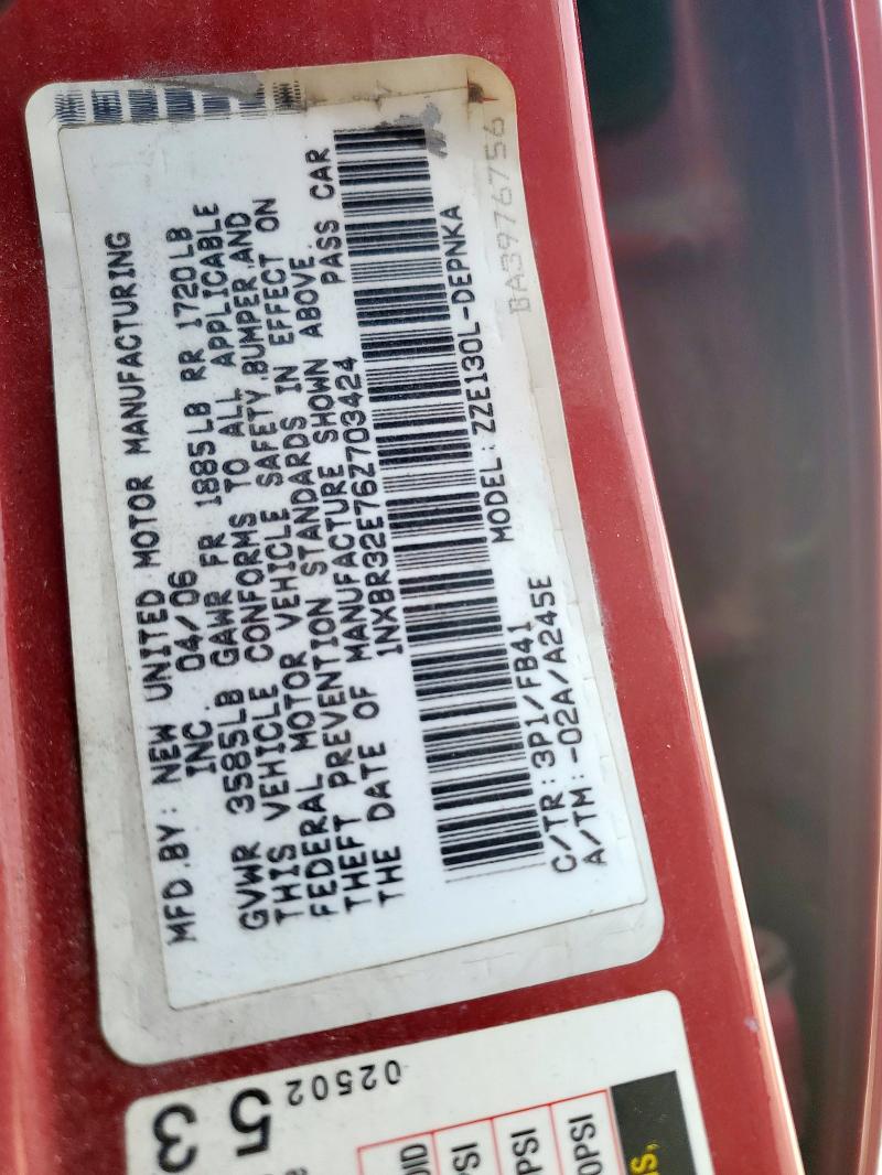 1NXBR32E76Z703424 - 2006 TOYOTA COROLLA CE RED photo 12