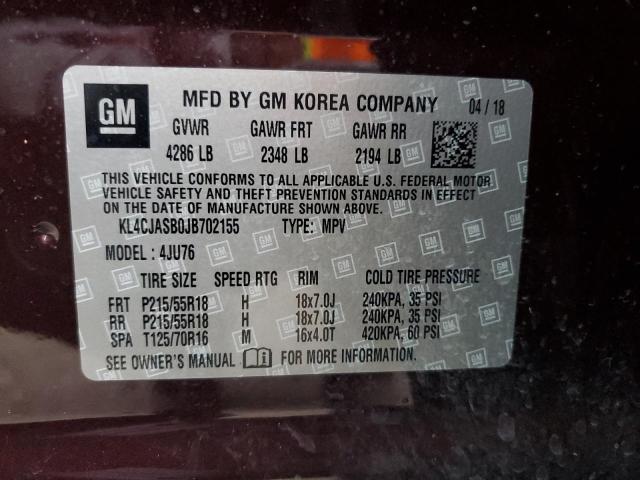 KL4CJASB0JB702155 - 2018 BUICK ENCORE PREFERRED Մանուշակագույն լուսանկար 13