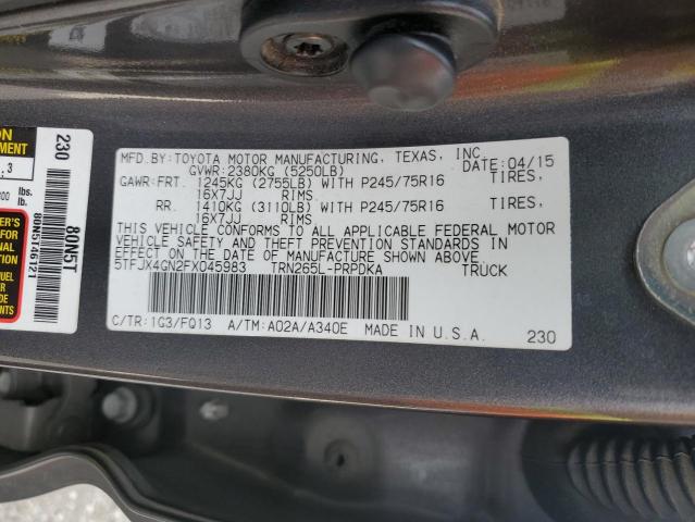 5TFJX4GN2FX045983 - 2015 TOYOTA TACOMA DOUBLE CAB PRERUNNER GRAY photo 12