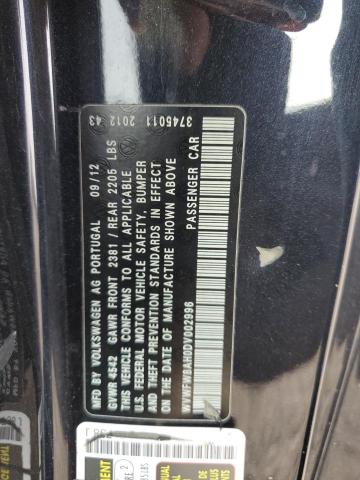 WVWFW8AH0DV002996 - 2013 VOLKSWAGEN EOS LUX შავი ფოტო 12