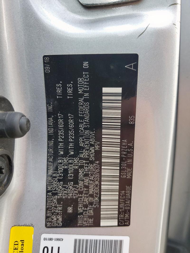 5TDKZ3DC3KS976374 - 2019 TOYOTA SIENNA LE BLUE photo 13