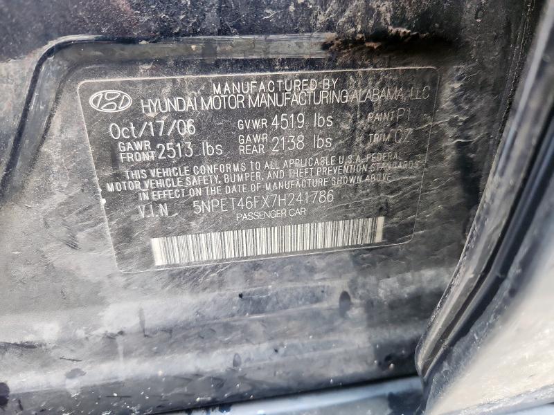 5NPET46FX7H241786 - 2007 HYUNDAI SONATA GL BLUE photo 12