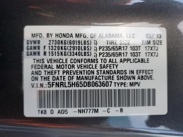 5FNRL5H65DB063607 - 2013 HONDA ODYSSEY EXL GRAY photo 13