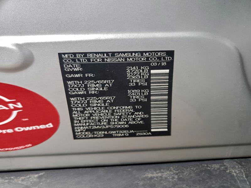 KNMAT2MV3JP579006 - 2018 NISSAN ROGUE S ვერცხლისფერი ფოტო 13