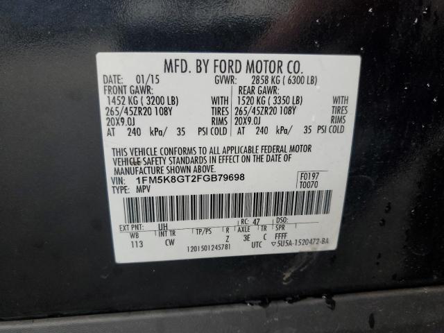 1FM5K8GT2FGB79698 - 2015 FORD EXPLORER SPORT შავი ფოტო 13