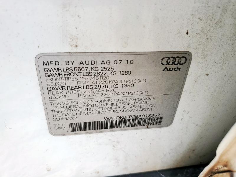 WA1DKBFP2BA013352 - 2011 AUDI Q5 PREMIUM PLUS WHITE photo 12