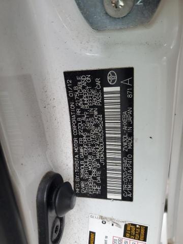 JTDKN3DUXC5396244 - 2012 TOYOTA PRIUS WHITE photo 12