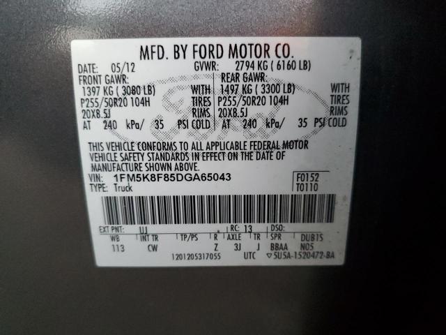 1FM5K8F85DGA65043 - 2013 FORD EXPLORER LIMITED GRAY photo 13