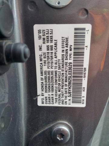 5J6YH28625L033629 - 2005 HONDA ELEMENT EX GRAY photo 12