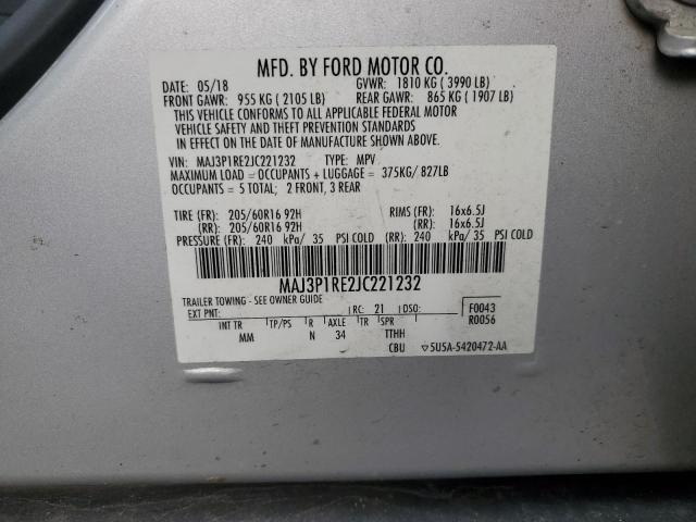 MAJ3P1RE2JC221232 - 2018 FORD ECOSPORT S Argent photo 13