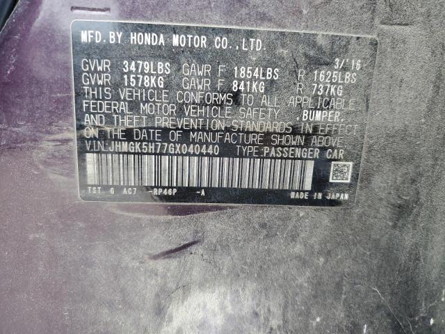 JHMGK5H77GX040440 - 2016 HONDA FIT EX PURPLE photo 12