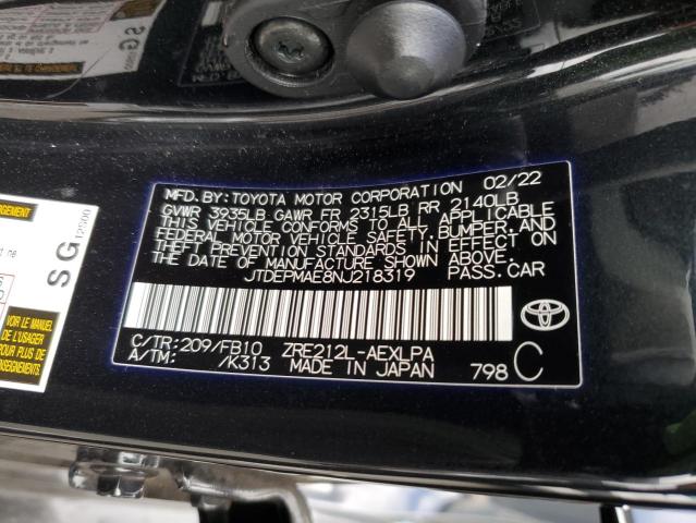 JTDEPMAE8NJ218319 - 2022 TOYOTA COROLLA LE BLACK photo 12