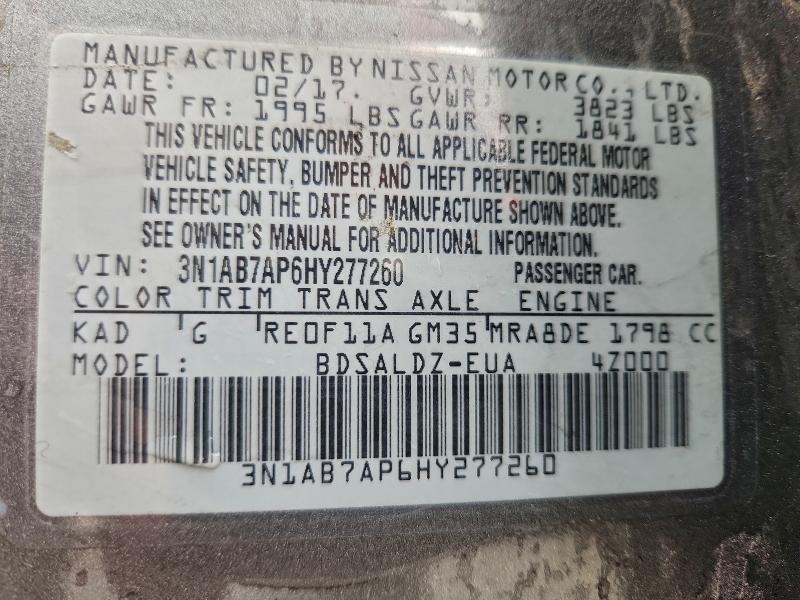 3N1AB7AP6HY277260 - 2017 NISSAN SENTRA S GRAY photo 12