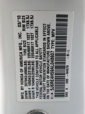 5J6RE4H59AL048607 - 2010 HONDA CR-V EX WHITE photo 13