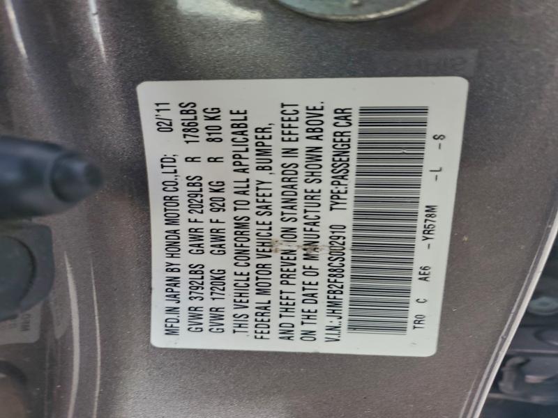 JHMFB2F88CS002910 - 2012 HONDA CIVIC EX Сұр фото 12