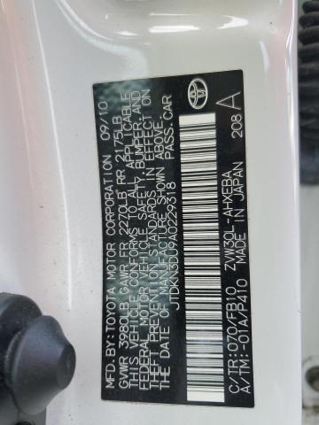 JTDKN3DU9A0229318 - 2010 TOYOTA PRIUS WHITE photo 12