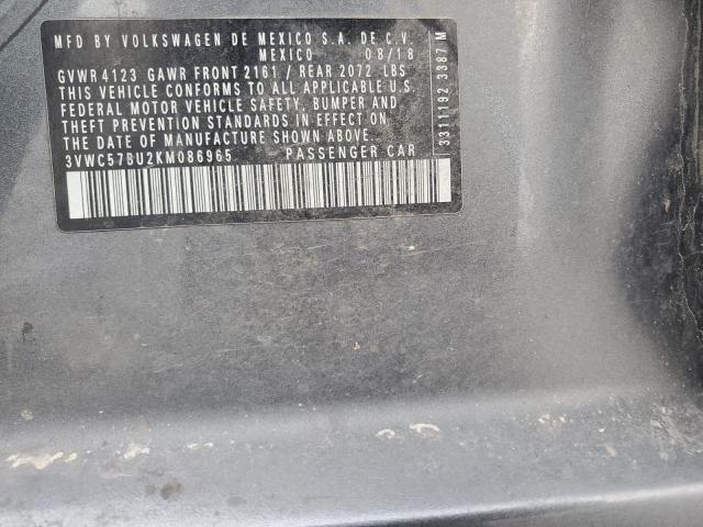 3VWC57BU2KM086965 - 2019 VOLKSWAGEN JETTA S 灰色 照片 12