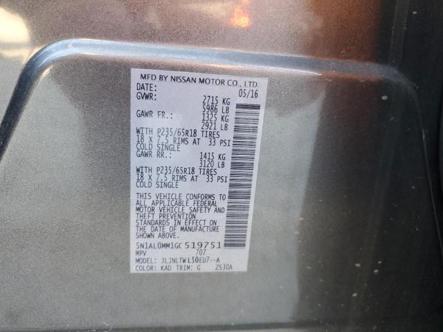 5N1AL0MM1GC519751 - 2016 INFINITI QX60 GRAY photo 13