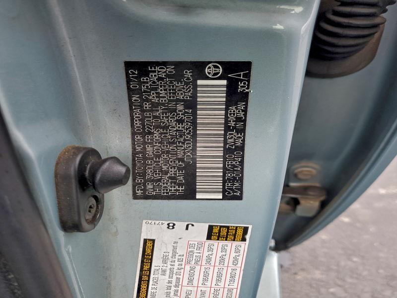 JTDKN3DU9C5397014 - 2012 TOYOTA PRIUS BLUE photo 12