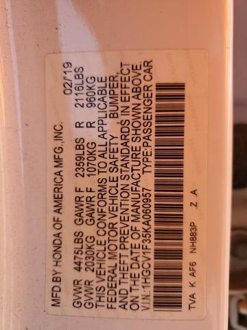 1HGCV1F35KA060957 - 2019 HONDA ACCORD SPORT Ақ фото 12