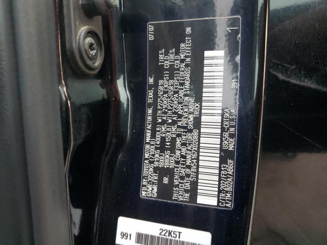 5TFBV54167X020880 - 2007 TOYOTA TUNDRA DOUBLE CAB SR5 BLACK photo 12