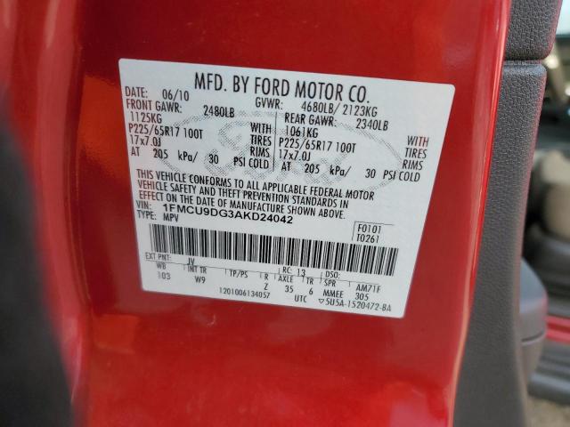 1FMCU9DG3AKD24042 - 2010 FORD ESCAPE XLT RED photo 13