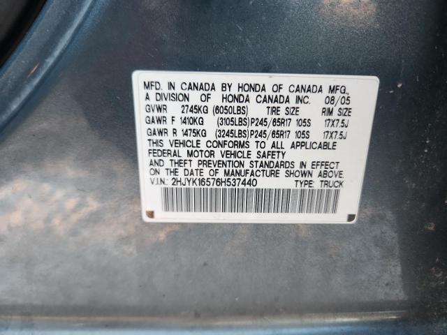 2HJYK16576H537440 - 2006 HONDA RIDGELINE RTL GRAY photo 12