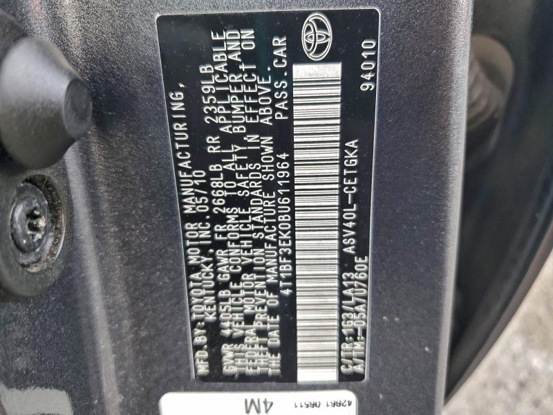 4T1BF3EK0BU611964 - 2011 TOYOTA CAMRY BASE رمادي صورة 12