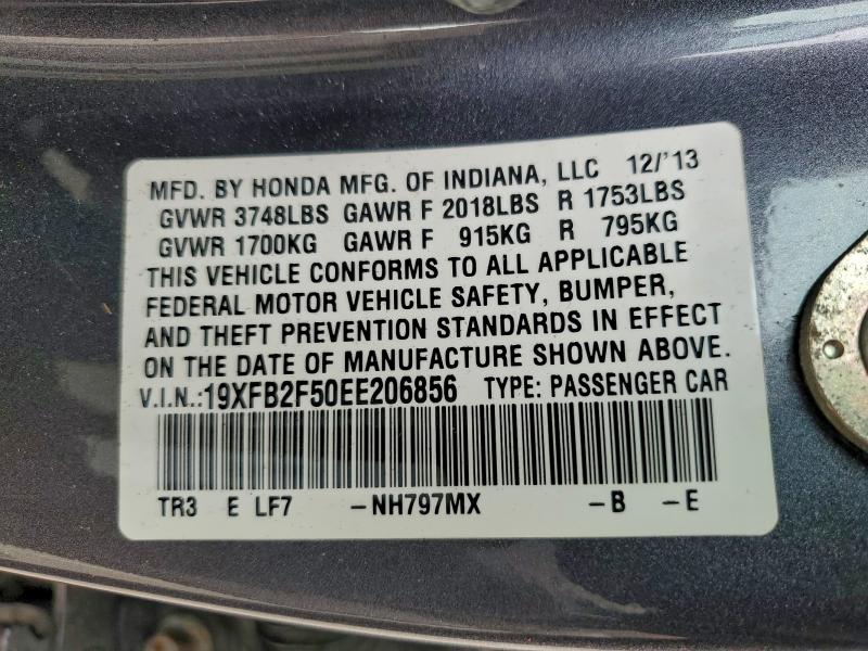 19XFB2F50EE206856 - 2014 HONDA CIVIC LX GRAY photo 12
