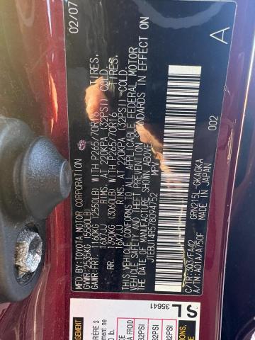 JTEBU14R578094752 - 2007 TOYOTA 4RUNNER SR5 ბურგუნდია ფოტო 10