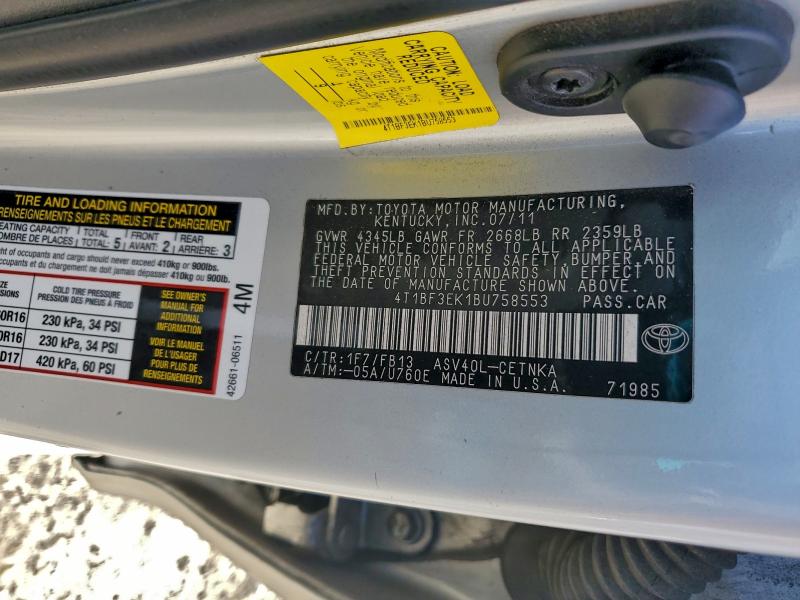 4T1BF3EK1BU758553 - 2011 TOYOTA CAMRY BASE Gümüş fotoğraf 13