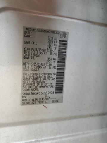 5N1DR2MNXKC618254 - 2019 NISSAN PATHFINDER S Արծաթագույն լուսանկար 13