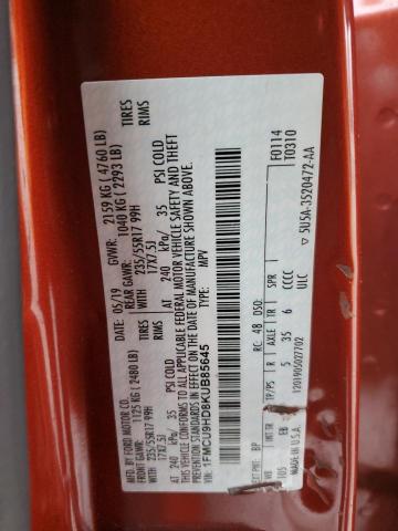 1FMCU9HD8KUB85645 - 2019 FORD ESCAPE SEL برتقالي صورة 14