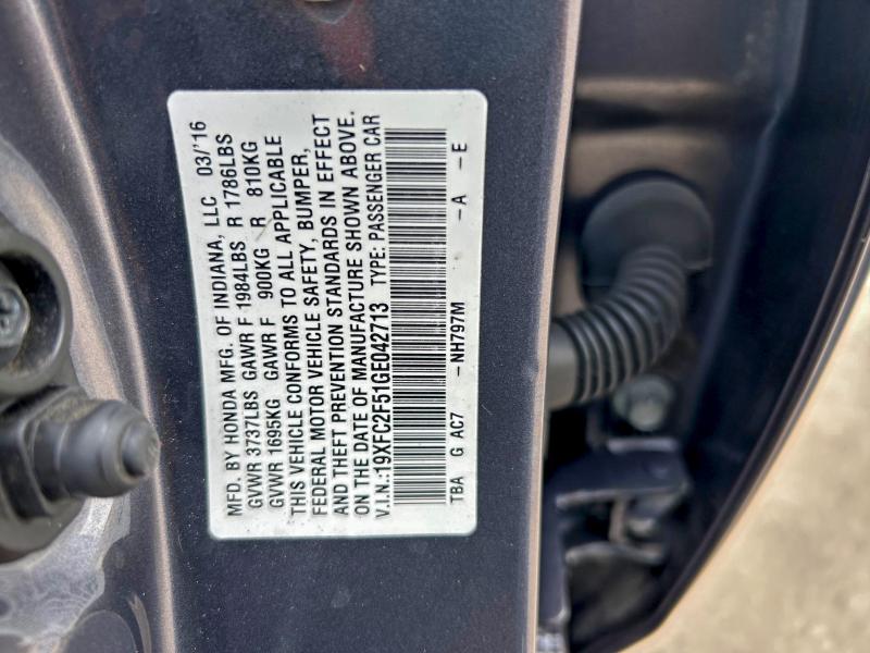 19XFC2F51GE042713 - 2016 HONDA CIVIC LX GRAY photo 10