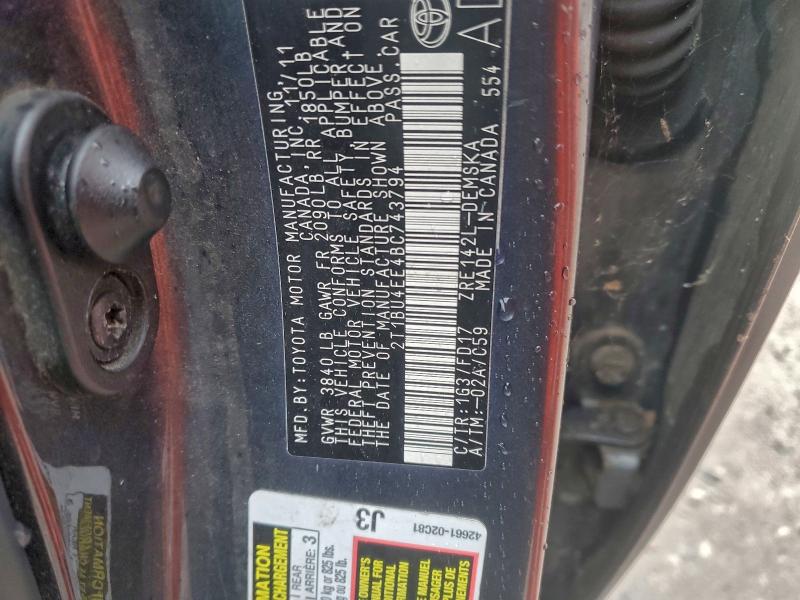 2T1BU4EE4BC743794 - 2011 TOYOTA COROLLA BASE 石墨色 照片 12