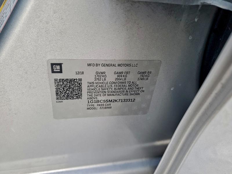 1G1BC5SM2K7133312 - 2019 CHEVROLET CRUZE LS 银色 照片 12