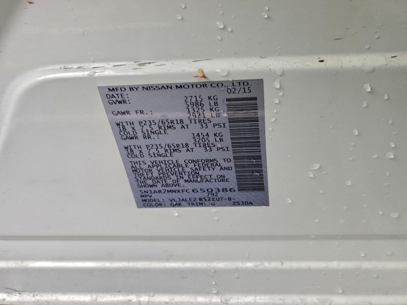 5N1AR2MNXFC650386 - 2015 NISSAN PATHFINDER S WHITE photo 13