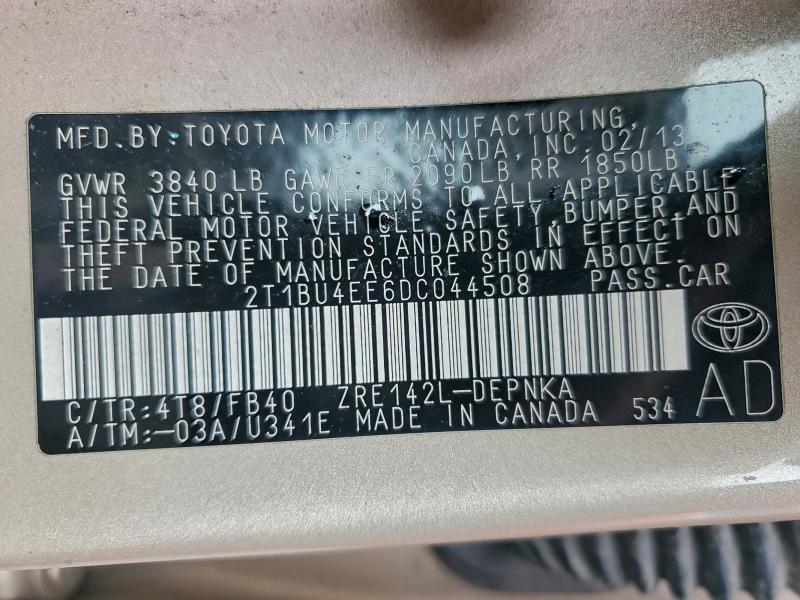 2T1BU4EE6DC044508 - 2013 TOYOTA COROLLA BASE Қоңыр фото 12