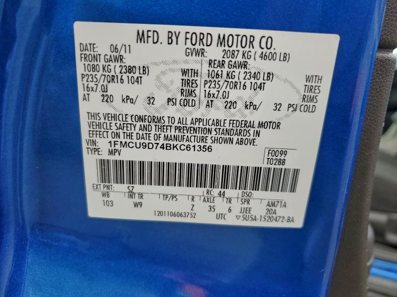 1FMCU9D74BKC61356 - 2011 FORD ESCAPE XLT Mavi foto 13